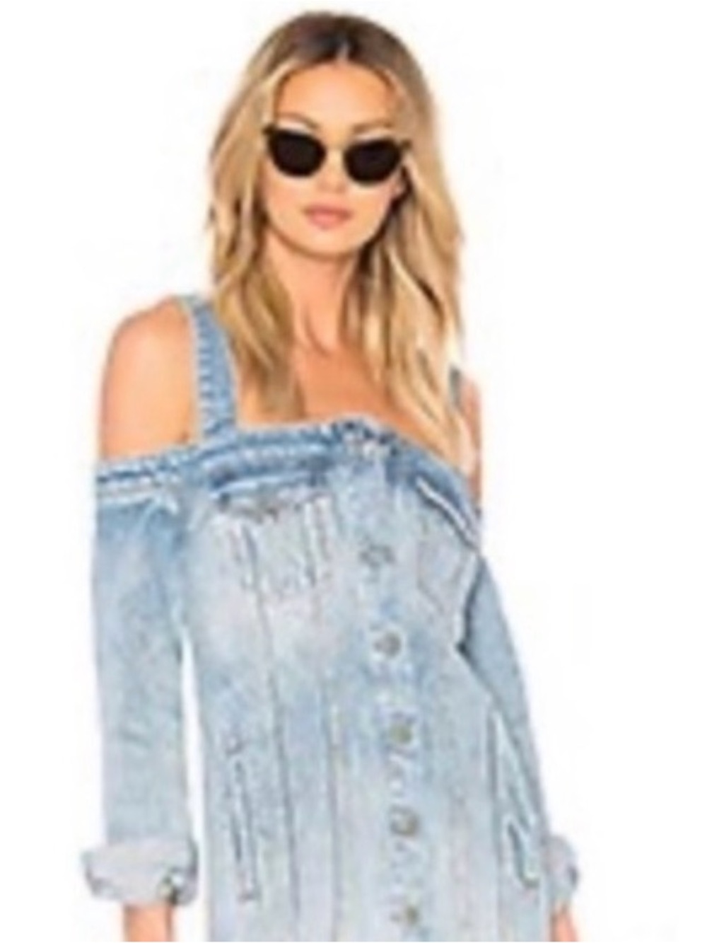 Twelve by Ontwelfth Light Blue Off-Shoulder Denim Overalls top or jacket